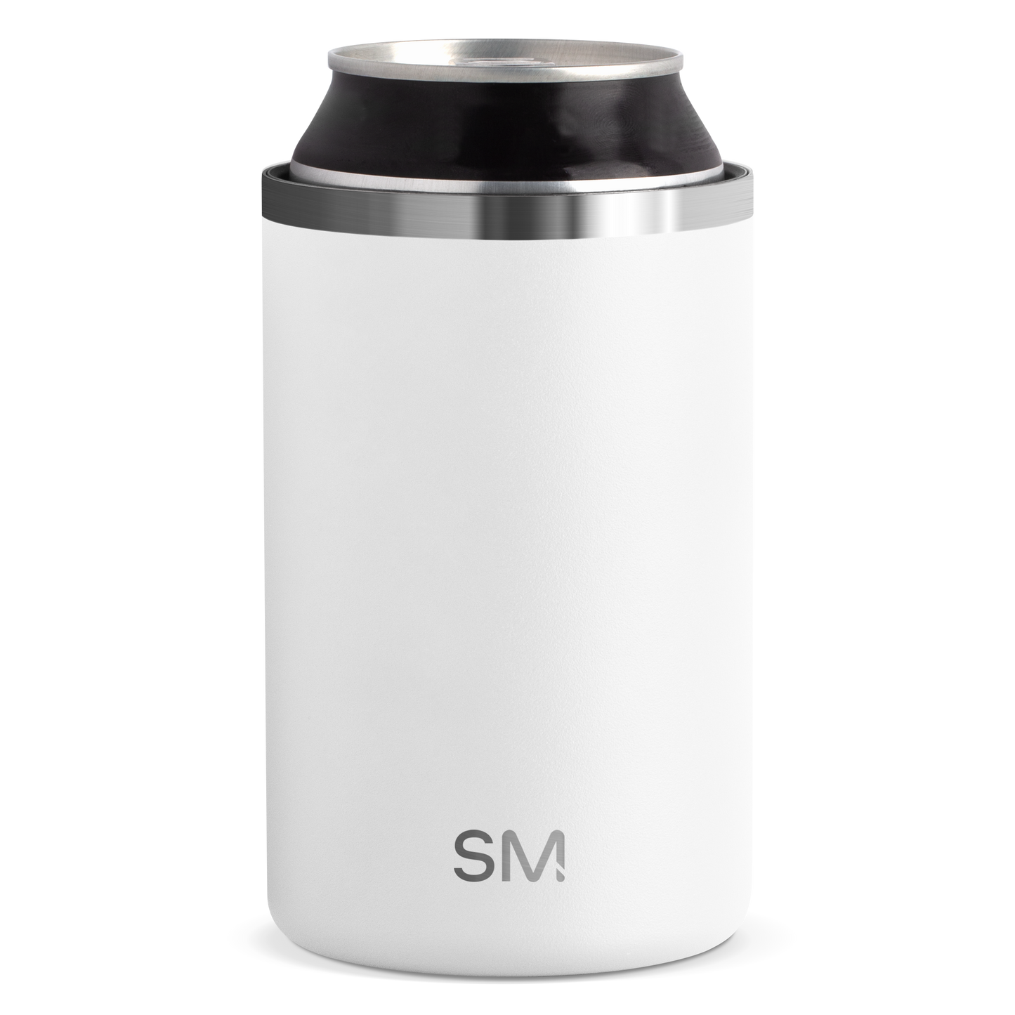 White cylindrical vessel with brushed stainless steel rim and band, clean minimalist design on white background