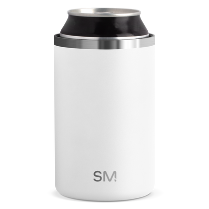 White cylindrical vessel with brushed stainless steel rim and band, clean minimalist design on white background