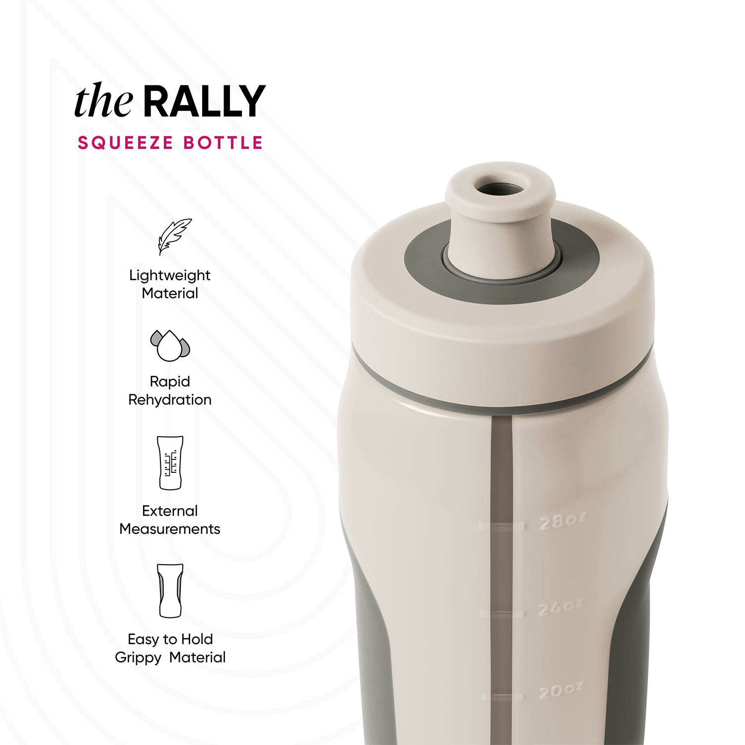 Cream-colored squeeze bottle with sage green and charcoal gray accents on neutral beige background