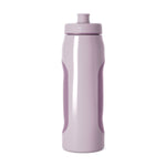 Pale mauve cylindrical water bottle with curved ergonomic insets on white background, front view product shot