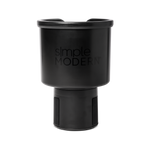 Black insulated travel mug with glossy rim and matte finish body, front view