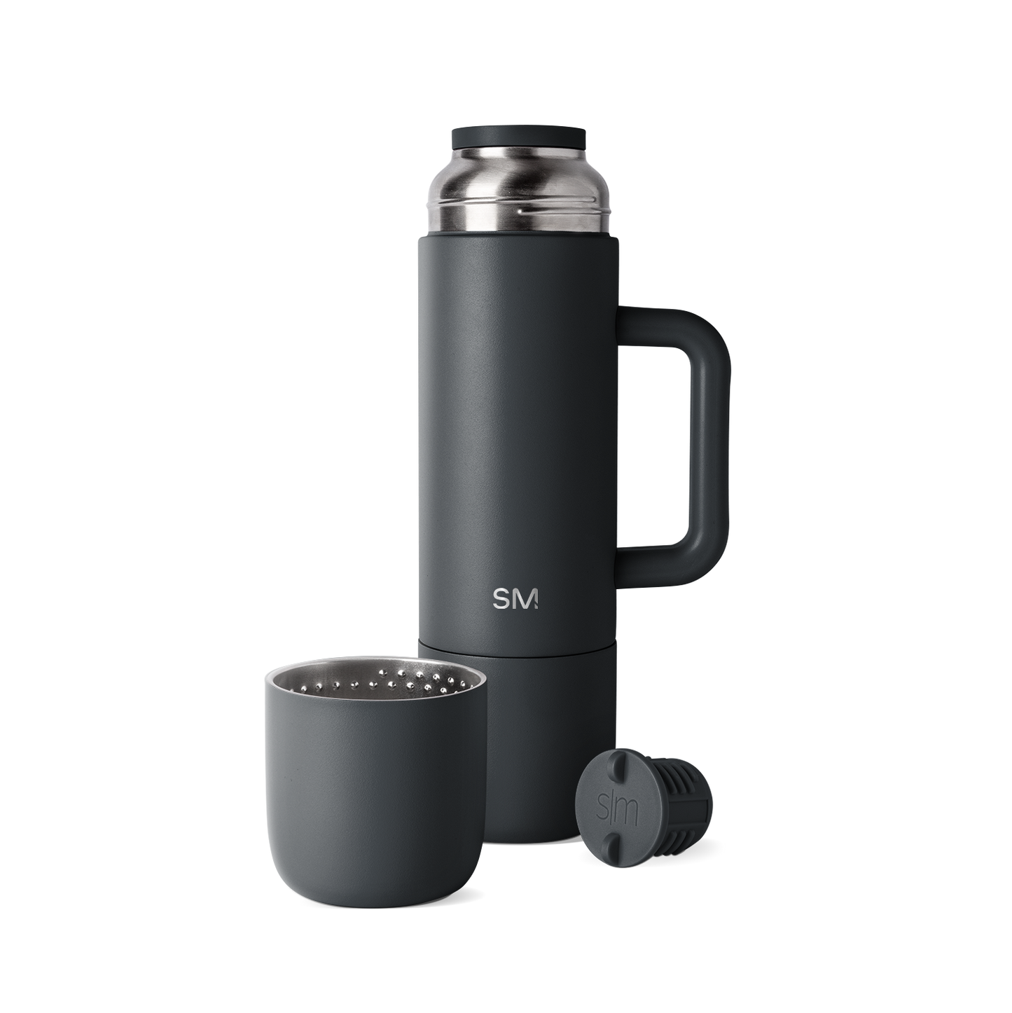 Deep charcoal black and dark gunmetal gray drinkware set with matte finish and brushed metal accents