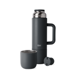 Deep charcoal black and dark gunmetal gray drinkware set with matte finish and brushed metal accents
