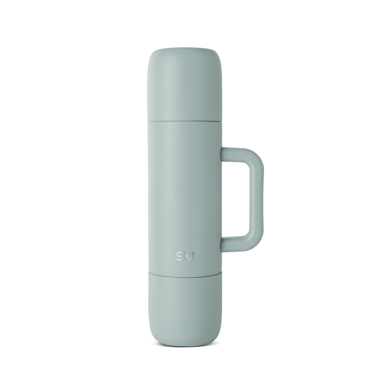 Soft sage green thermos with muted blue-green tone, displayed against neutral background. Front-facing product view showing cylindrical shape with clean, minimalist design.