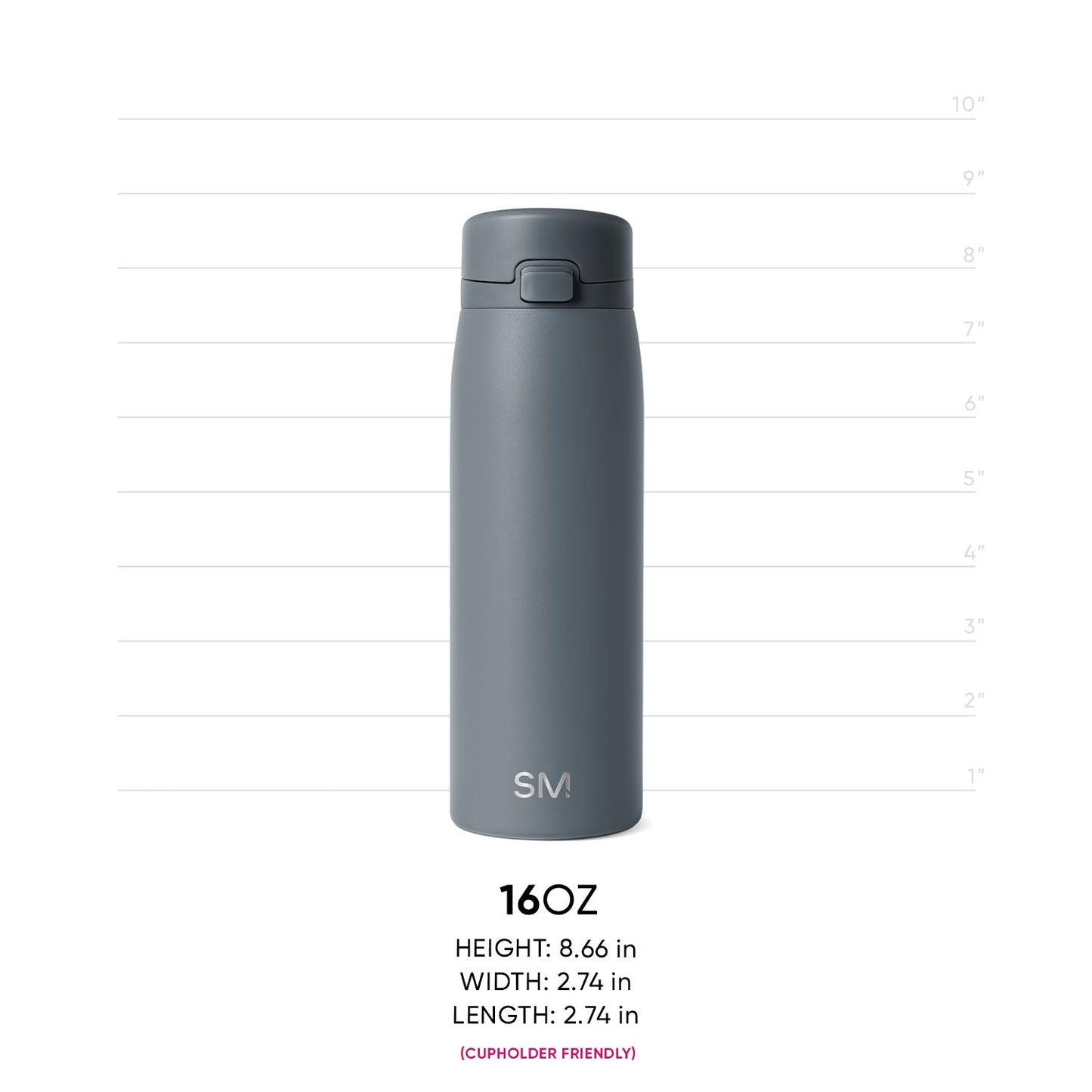16oz Sidekick water bottle in muted slate gray color against a light gray background