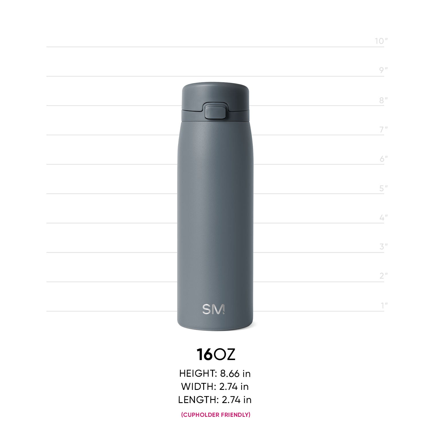 16oz Sidekick water bottle in muted slate gray color against a light gray background