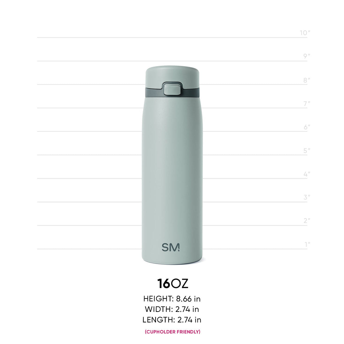 Sage green water bottle with charcoal gray accents, featuring a sleek cylindrical design for hydration and portability.
