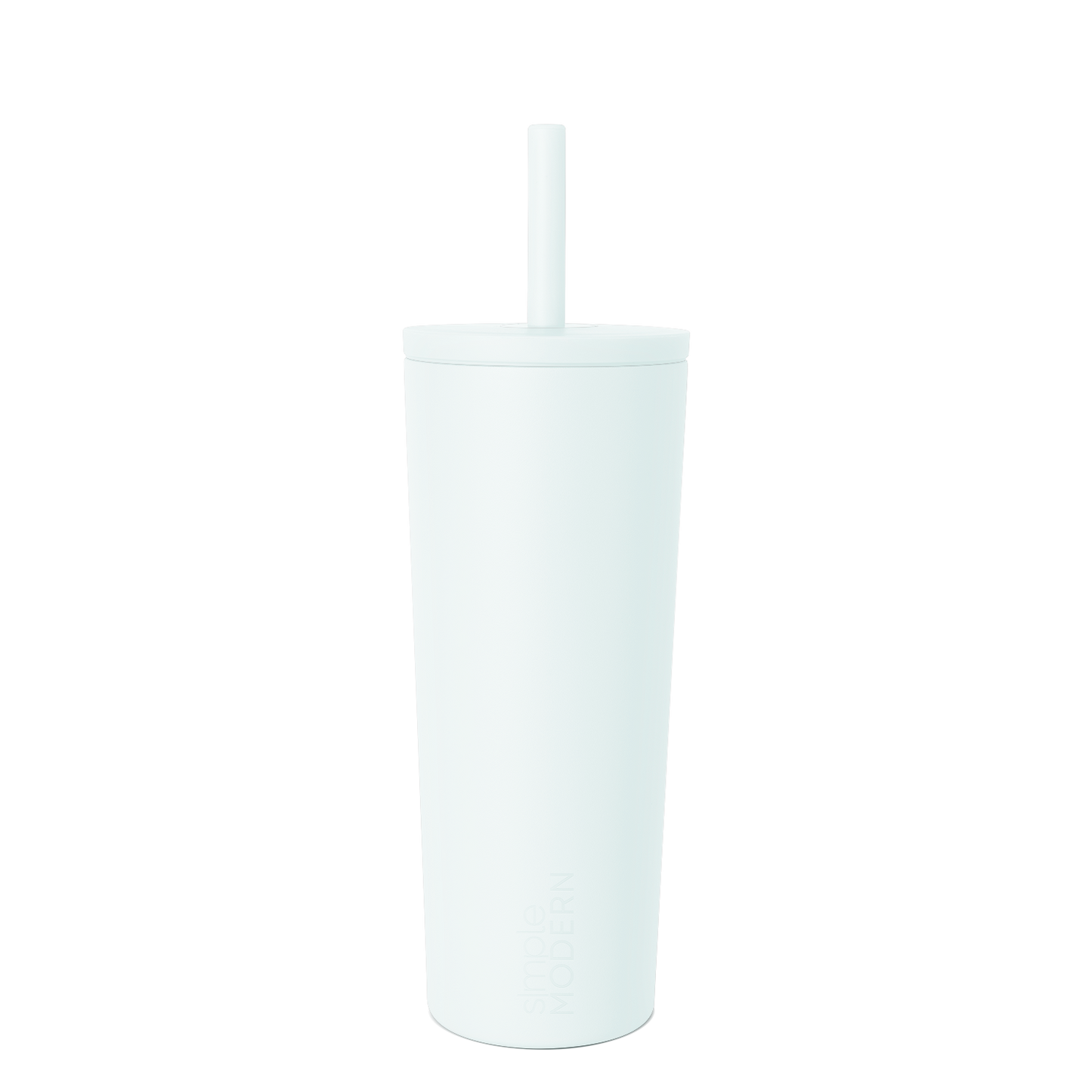 Pale blue frosted cylindrical tumbler with white background, minimal product photography style