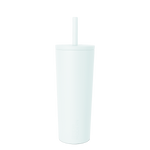 Pale blue frosted cylindrical tumbler with white background, minimal product photography style