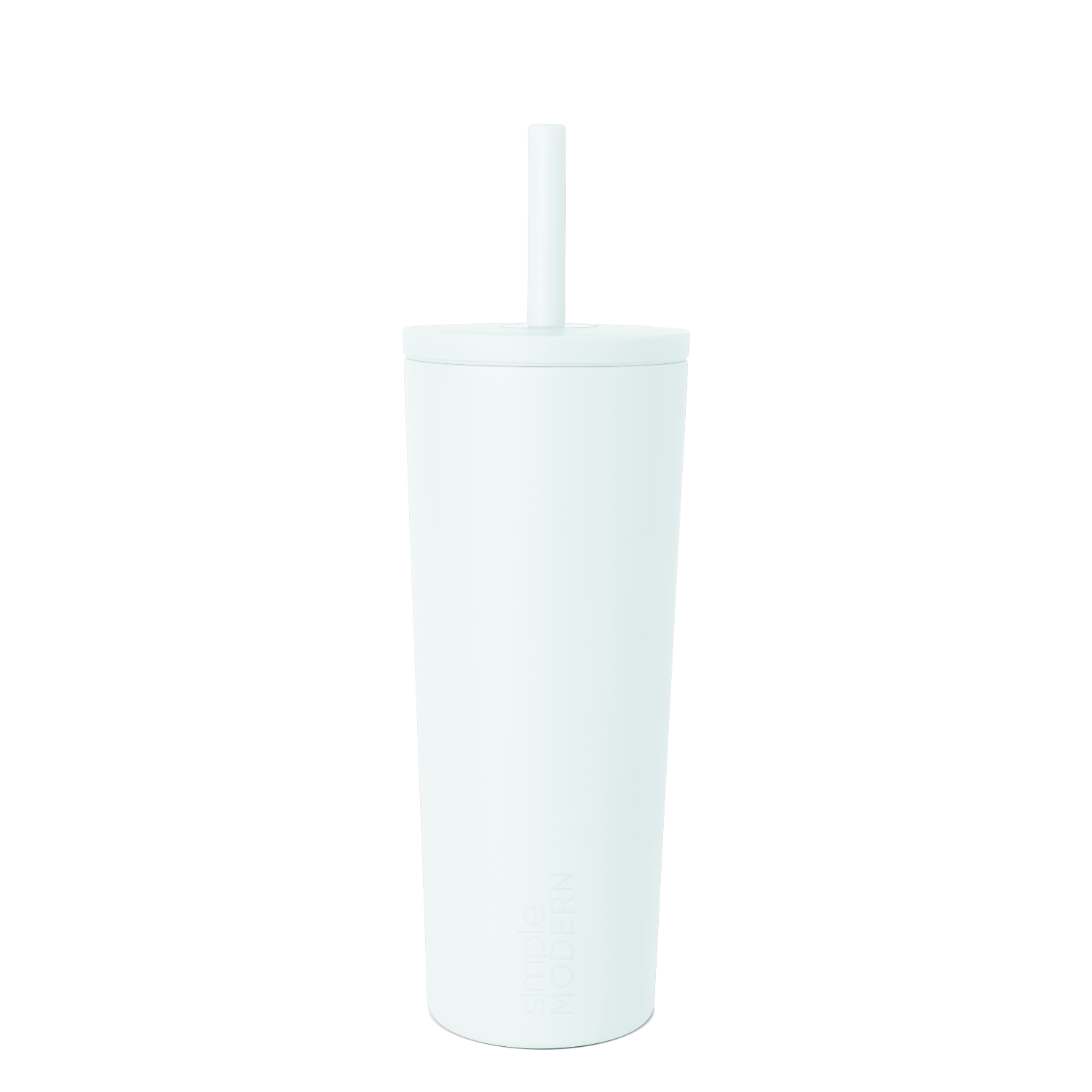 Pale blue frosted cylindrical tumbler with white background, minimal product photography style
