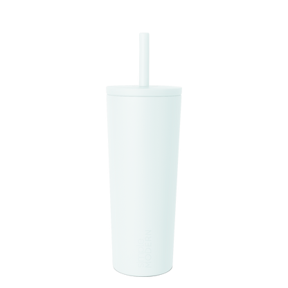 Pale blue frosted cylindrical tumbler with white background, minimal product photography style