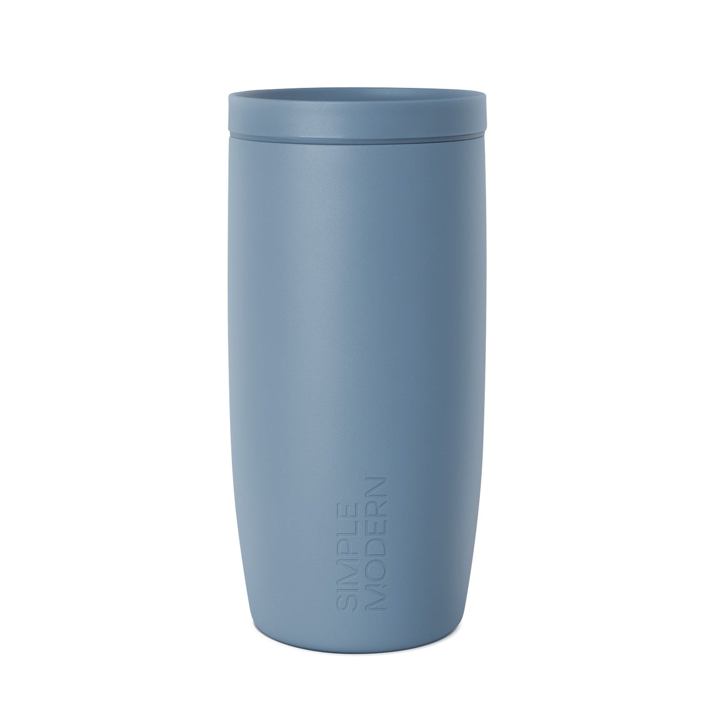 Soft blue-gray tumbler on white background
