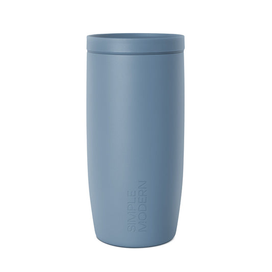 Soft blue-gray tumbler on white background