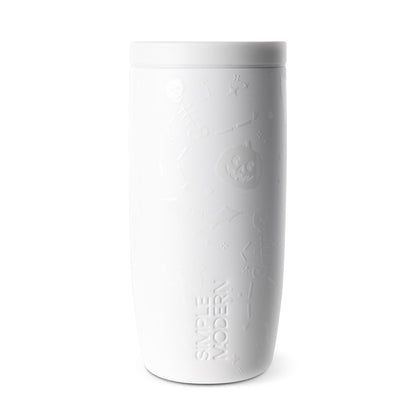 White insulated tumbler with modern cylindrical design and streamlined shape, shown against neutral background for product display