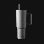 White cylindrical tumbler with light gray shading and dimension, displayed against a white and light gray background.