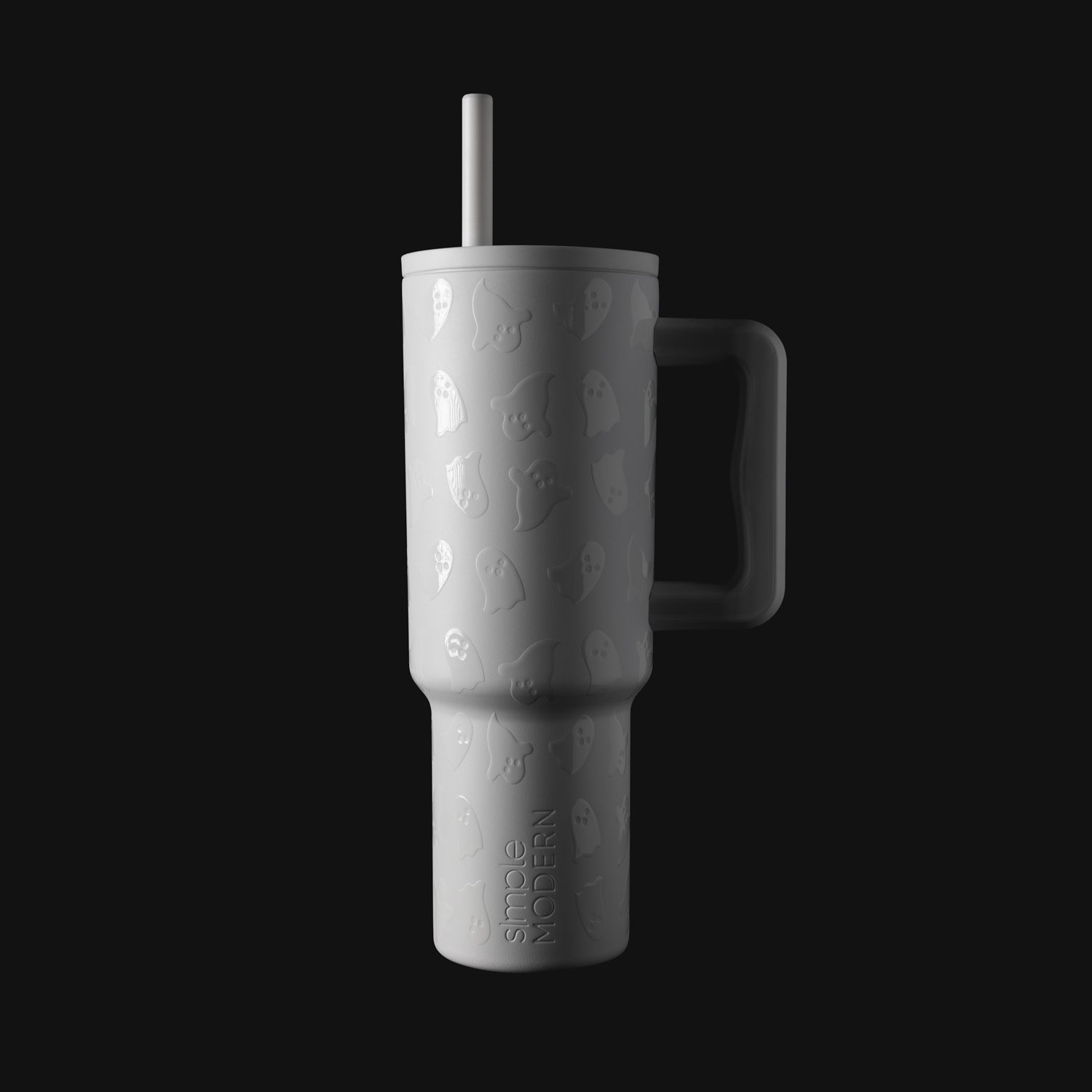 White cylindrical tumbler with light gray shading and dimension, displayed against a white and light gray background.