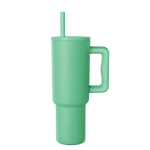 Soft sage green tumbler with clean background, modern muted celadon color throughout, calming aesthetic design