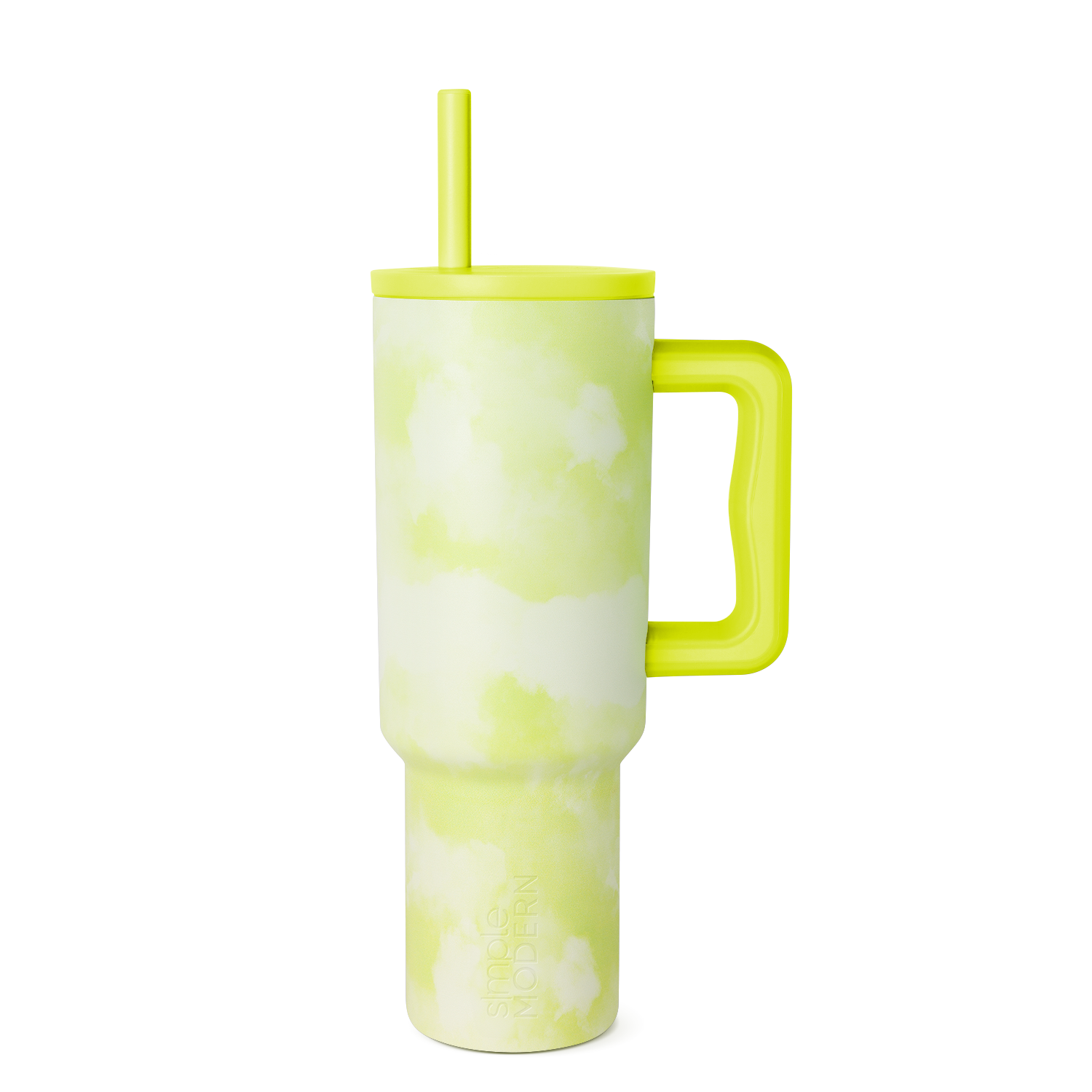 Lime green and white tie-dye pattern tumbler with neon green bold blocks and organic shapes on cream background