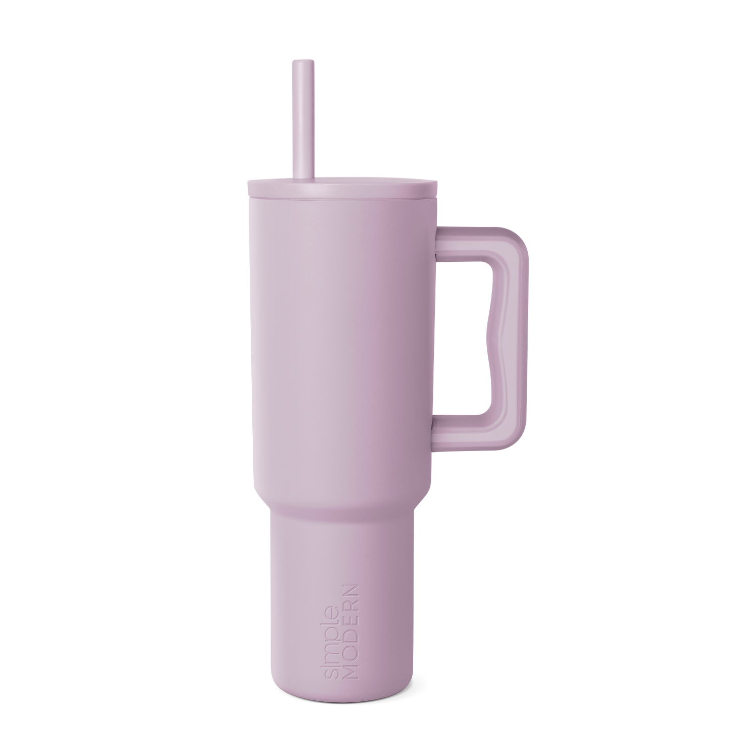 Soft mauve drinkware against a white background