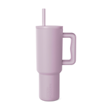 Soft mauve drinkware against a white background