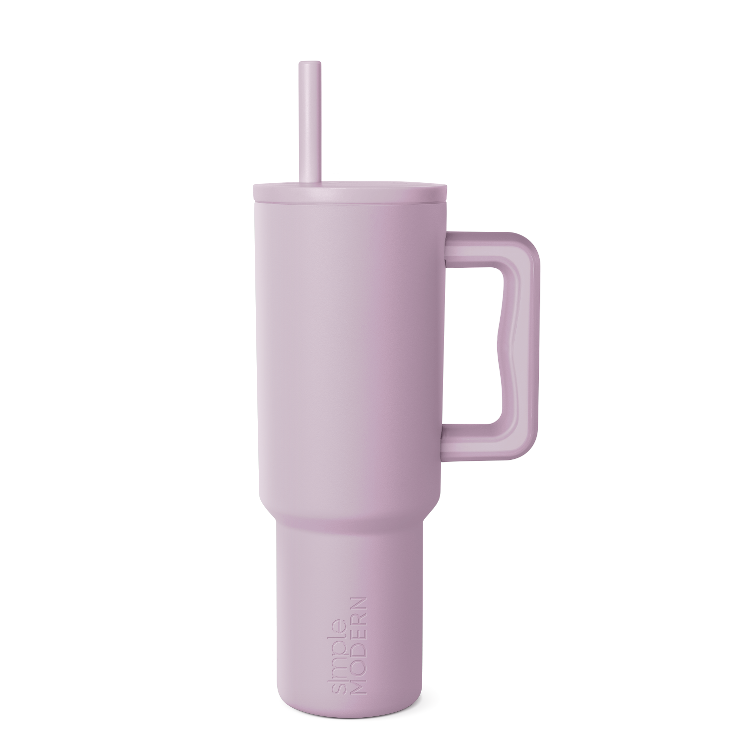 Soft mauve drinkware against a white background
