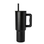 Matte black tumbler with gray tonal variations on white background