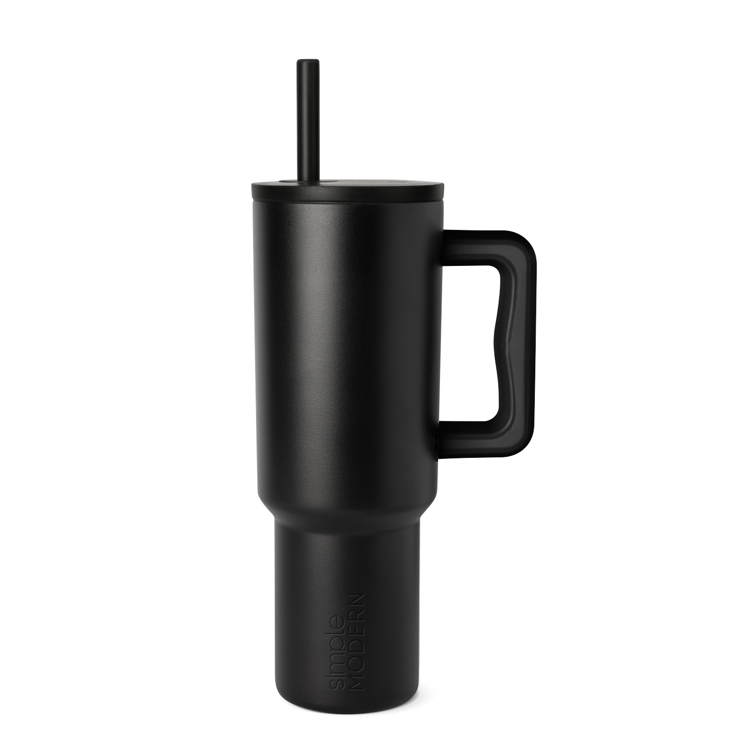 Matte black tumbler with gray tonal variations on white background