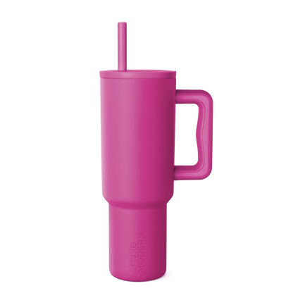 Hot pink tumbler with white background