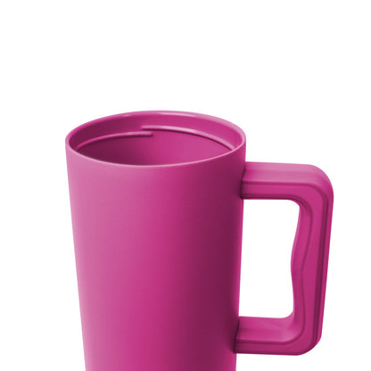Hot pink fuchsia ceramic mug with matching handle and deeper magenta interior rim, displayed against white background