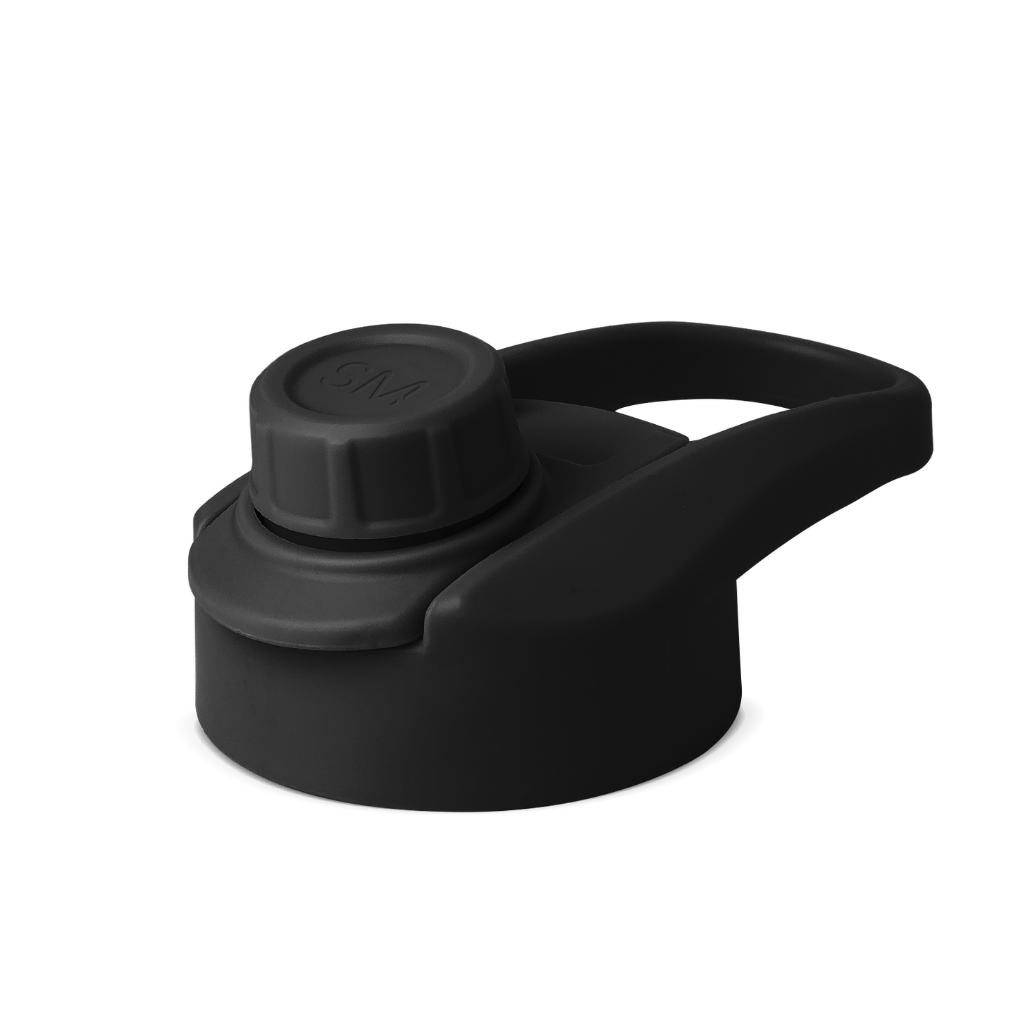 Matte black lid component on white background