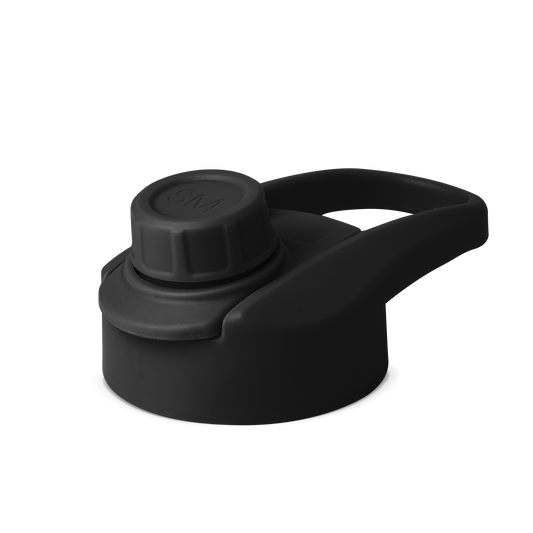 Matte black lid component on white background