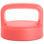 Small coral-pink container lid with handle, featuring deeper salmon tones on outer surface and lighter pastel pink on inner surfaces and handle.