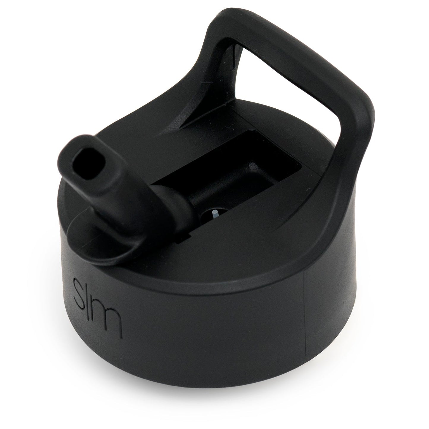 Matte black straw lid with handle assembly and gray shadow detail