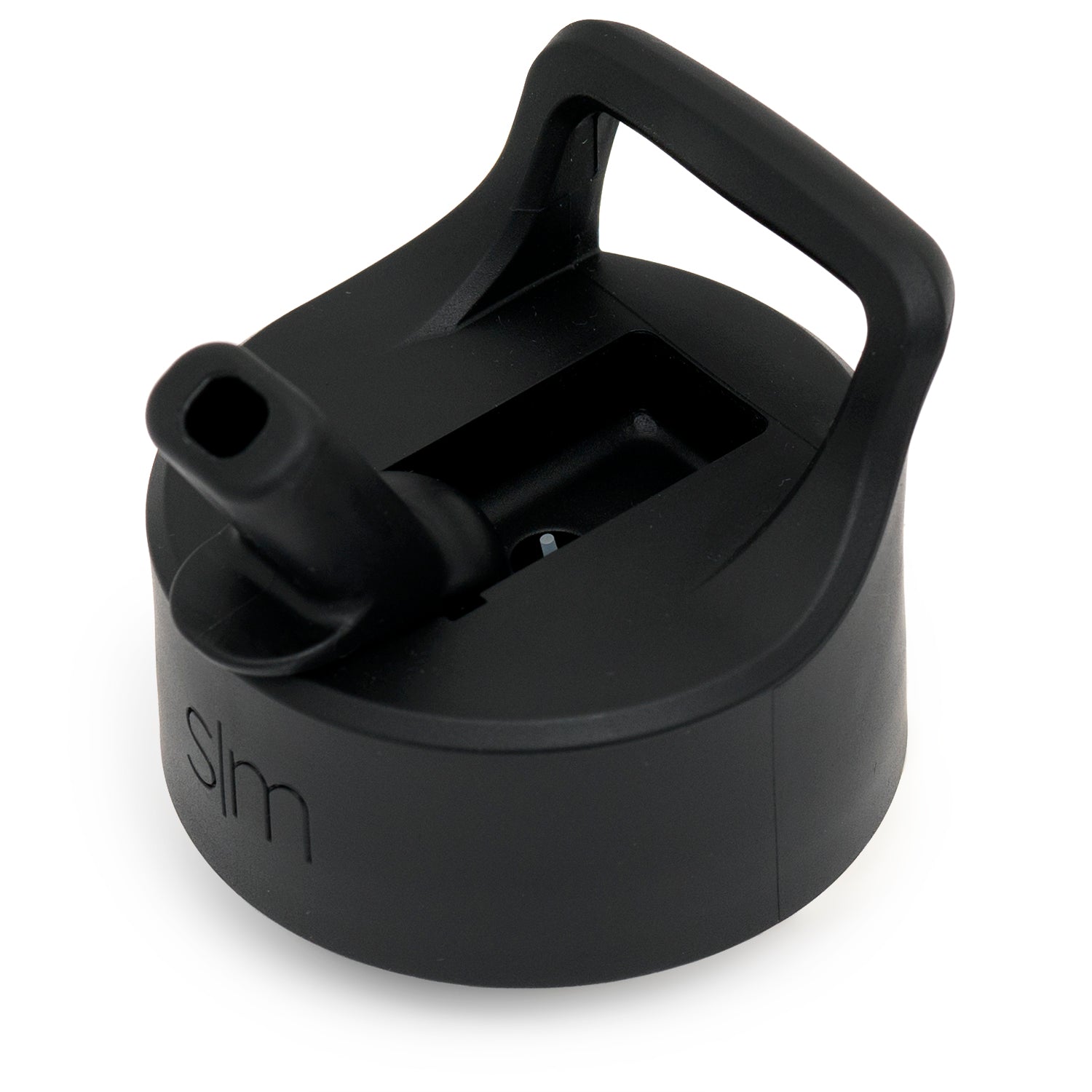 Matte black straw lid with handle assembly and gray shadow detail