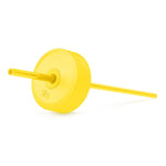 Bright yellow reusable straw and disc on matching yellow background, showing varying shades from pale to vibrant yellow tones