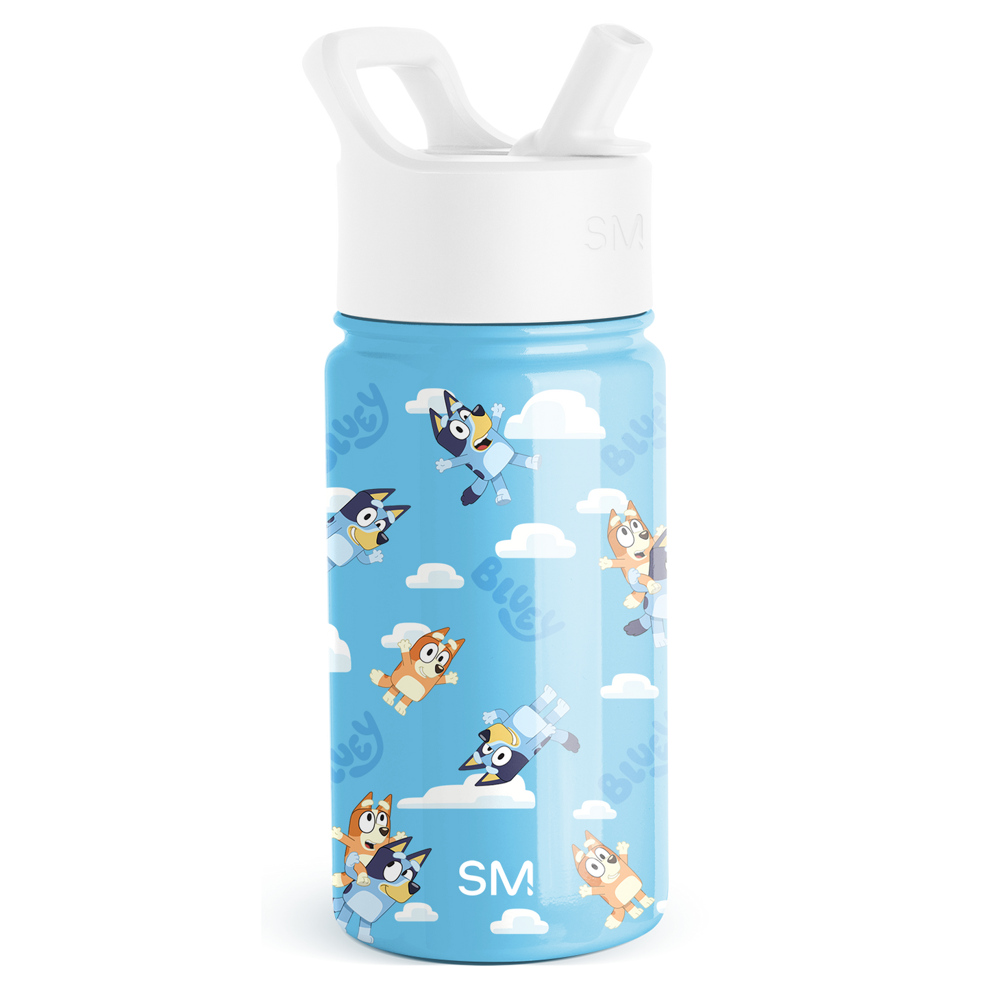 Sky blue kids water bottle with white cap and spout