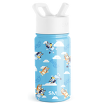 Sky blue kids water bottle with white cap and spout