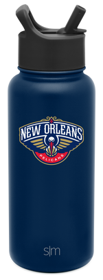 Navy blue insulated water bottle with matte finish against white background. Simple Modern design, cylindrical shape, durable appearance.