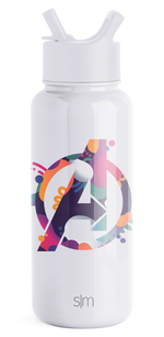 White Simple Modern insulated water bottle with push-button spout cap against white background