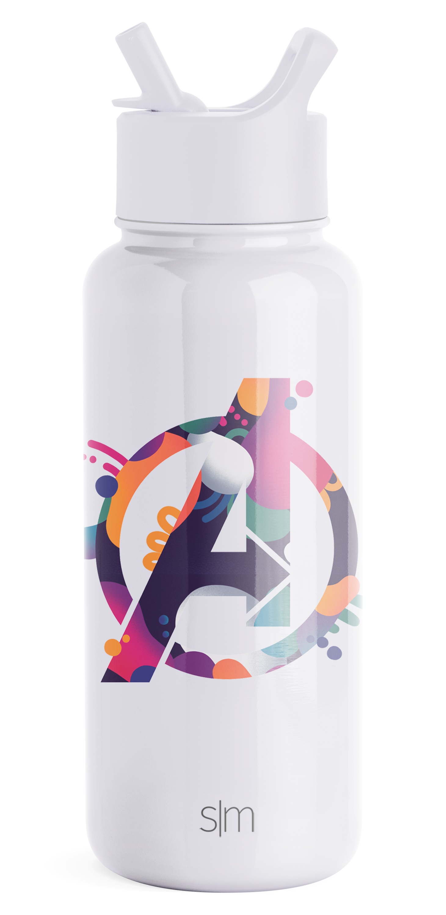 White Simple Modern insulated water bottle with push-button spout cap against white background