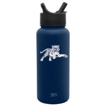 Navy blue matte water bottle with solid lid and spout assembly, featuring a sophisticated understated design.