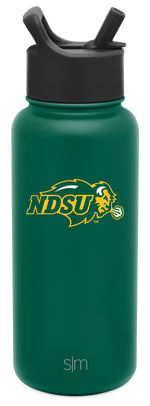 Deep teal water bottle with charcoal gray lid and straw system, cylindrical design with rich saturated finish.