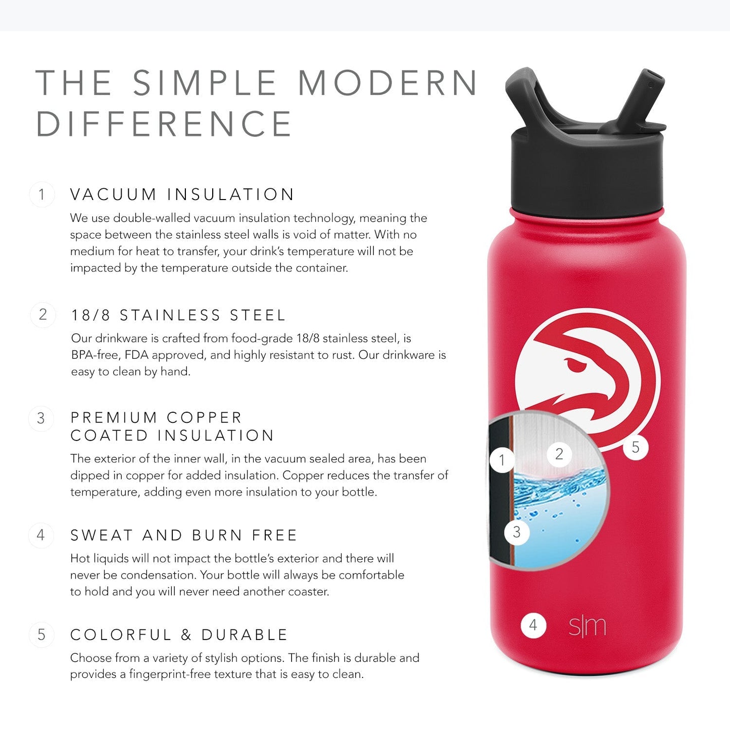 Hot pink insulated water bottle on white background