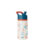 Cream cylindrical container with deep teal upper section, coral-red accent band, and matching handle