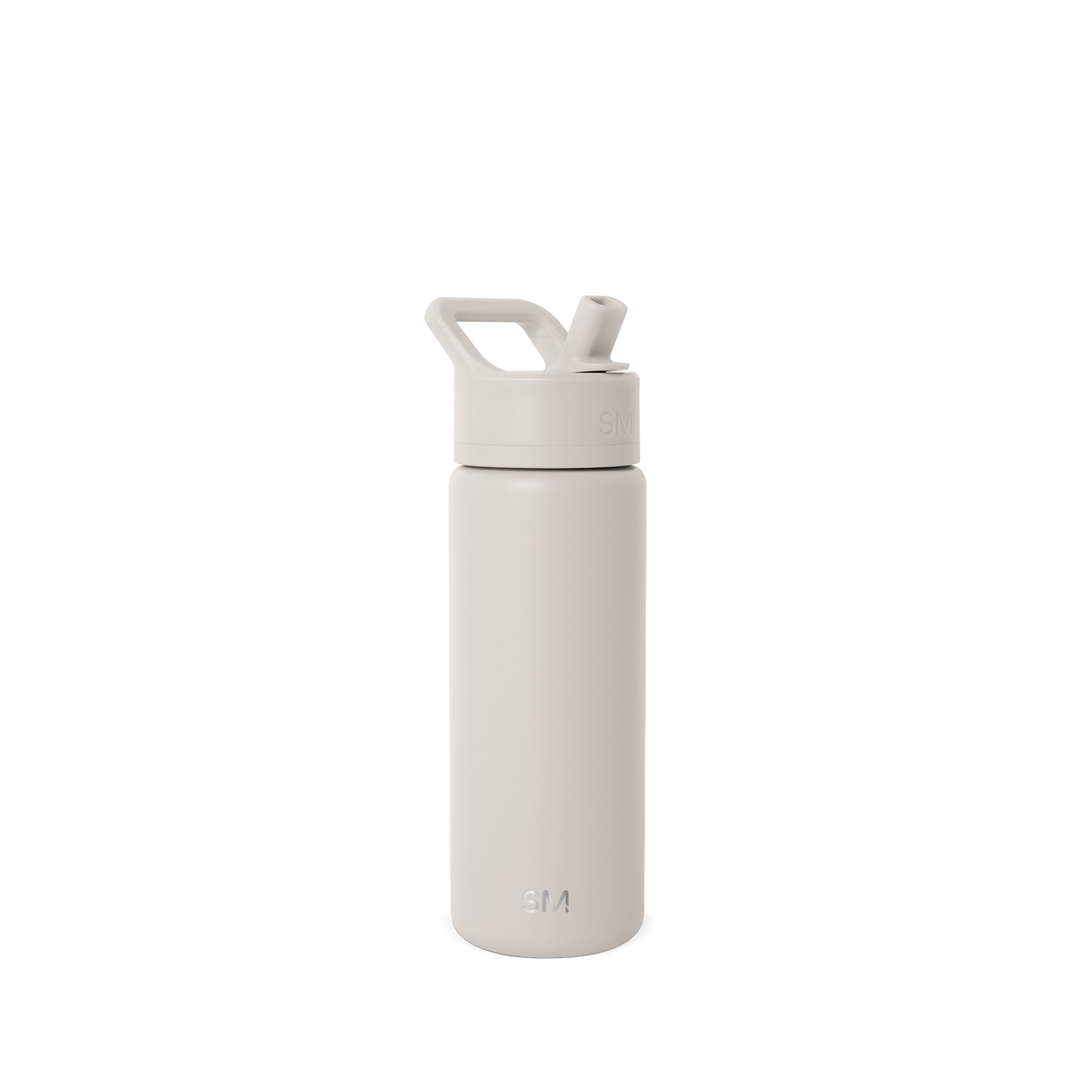 Cream-colored water bottle with matching cap on white background