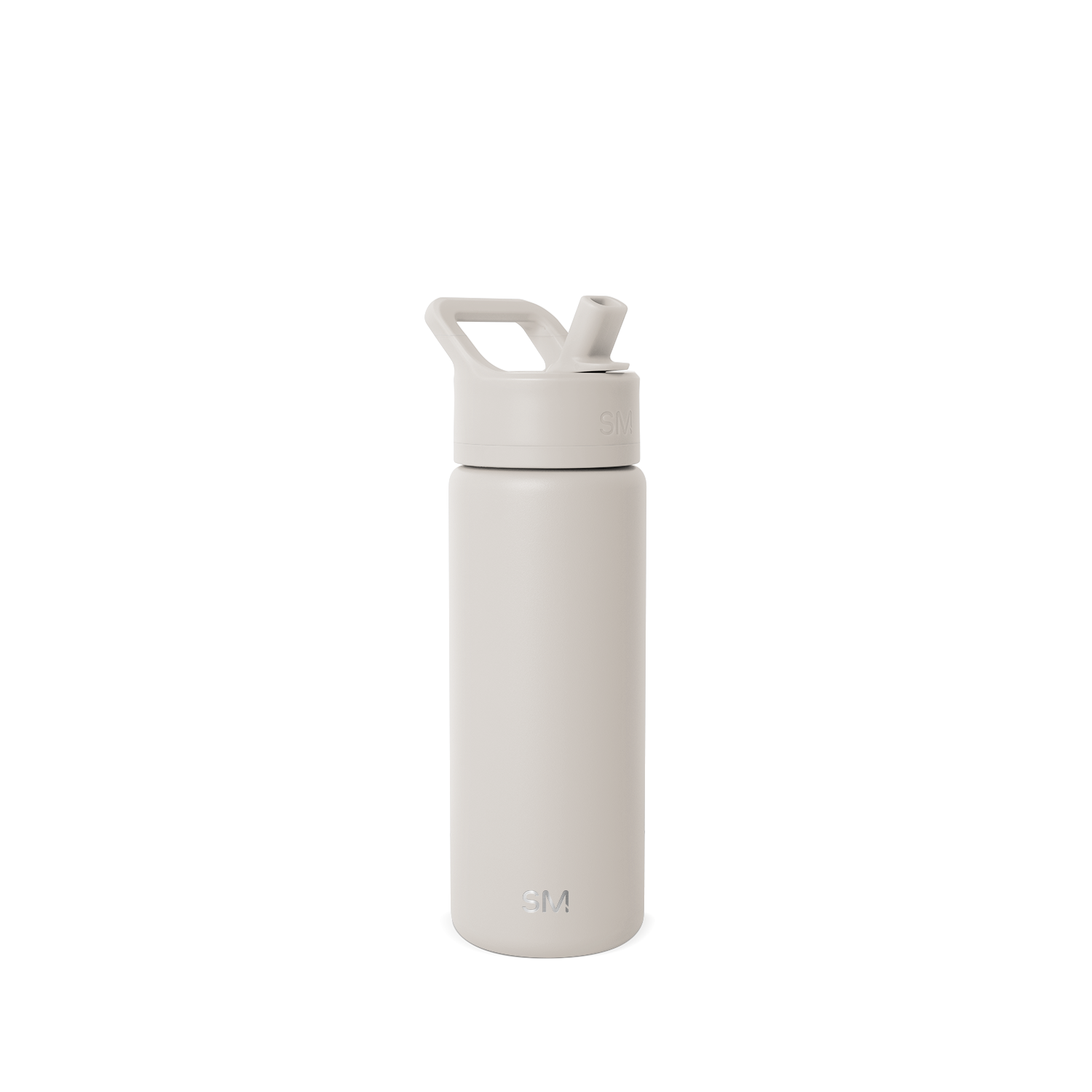Cream-colored water bottle with matching cap on white background
