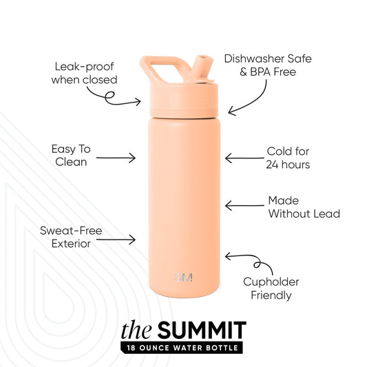 Light coral water bottle with concentric geometric patterns on white background