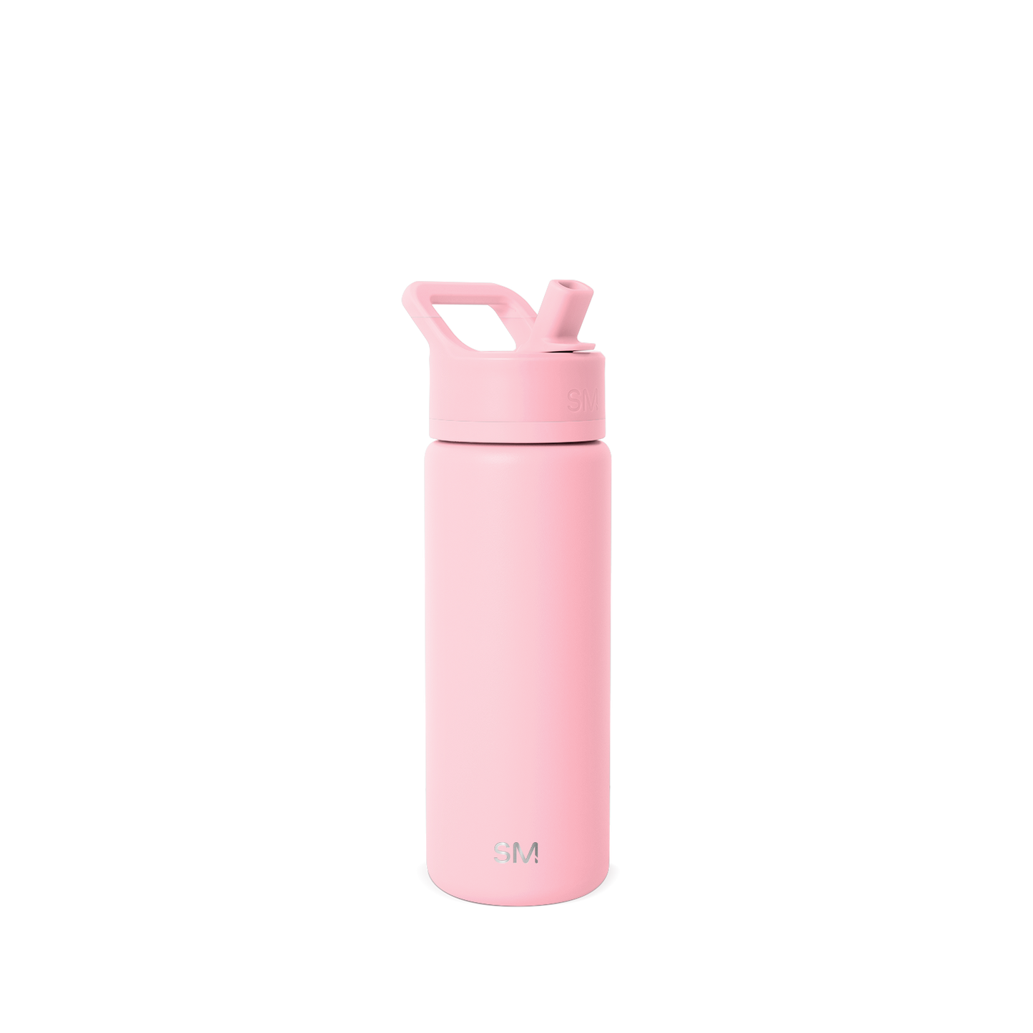 Soft pastel pink water bottle against a light gray background