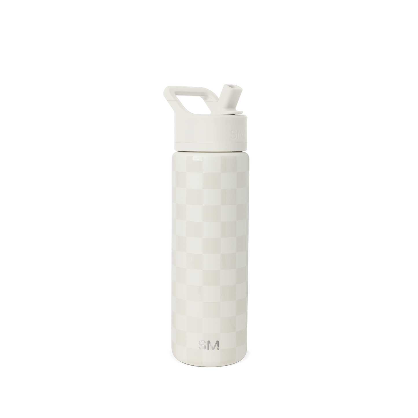 Cream-colored water bottle with subtle checkerboard pattern texture, featuring a matching cap and handle assembly.