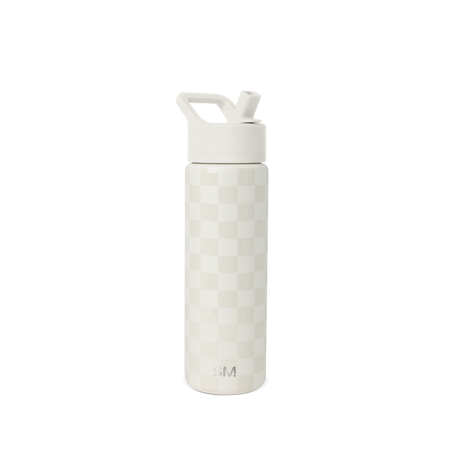 Cream-colored water bottle with subtle checkerboard pattern texture, featuring a matching cap and handle assembly.